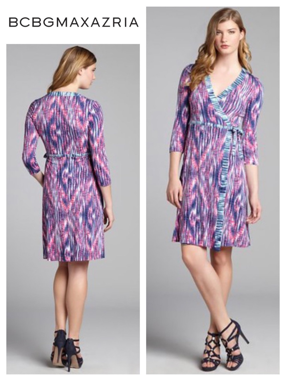 BCBGMaxAzria Space-Dyed Print Wrap Jersey Dress